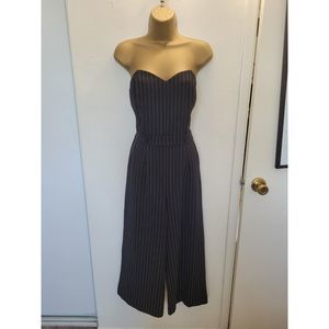 Pinstripe Jumper Jumpsuit | Pockets | Sweetheart Neckline | Womens Size S